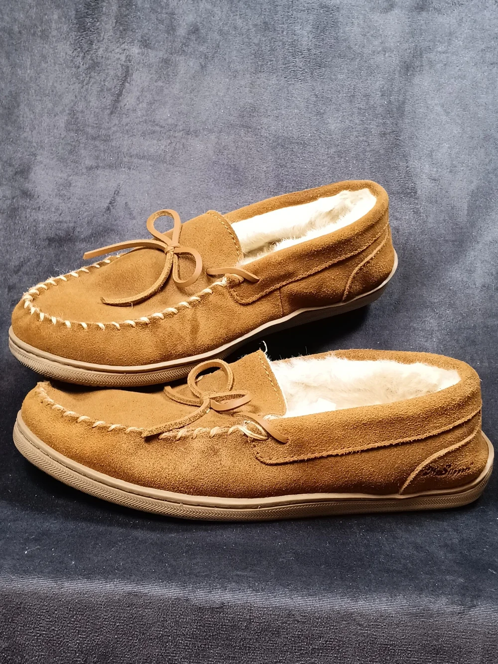 My Slippers Men’s Brown Suede Moccasin Slip-Ons with Faux Fur Lining